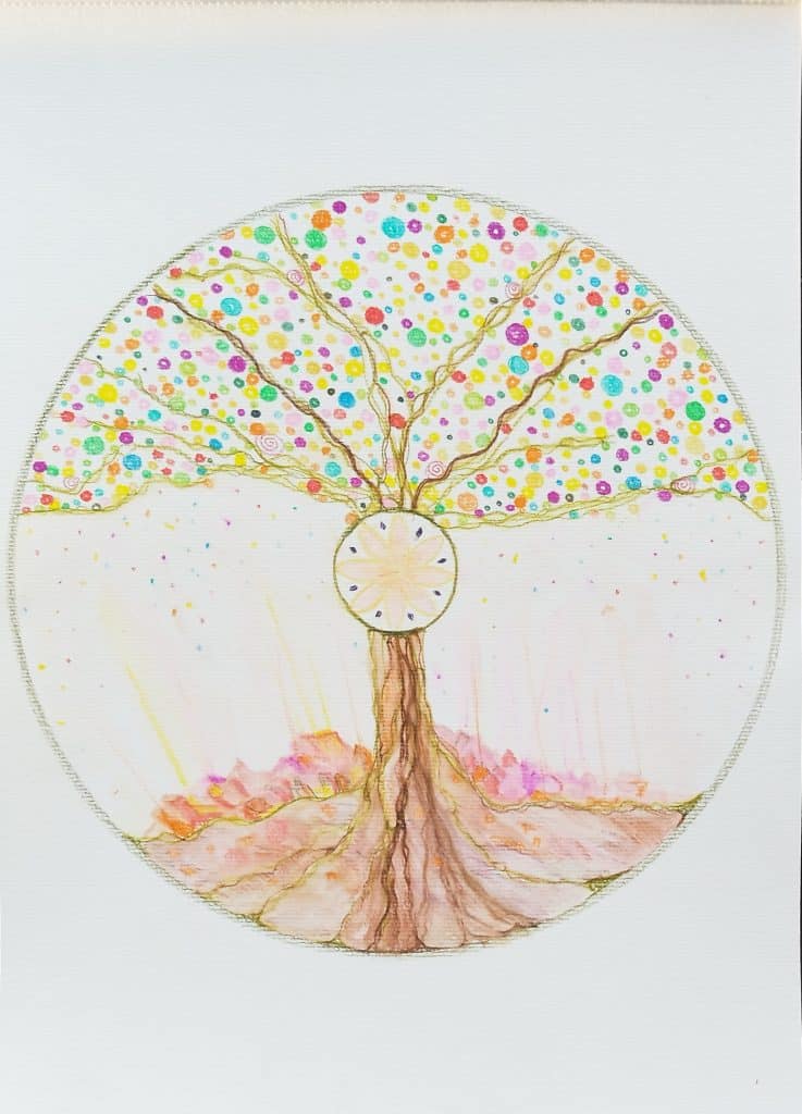 Un arbre coloré dans un cercle.