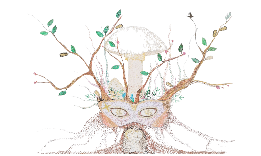 masque nature branche champignons
